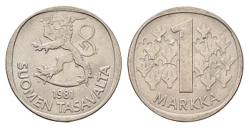 Финляндия 1 марка 1981 KM 49a медно-никель UNC 4675-133