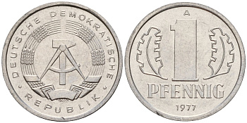 ГДР 1 пфенниг 1977 A KM 8.2 алюминий 116-1234