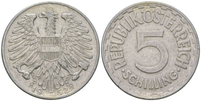 Австрия 5 шиллингов 1952 KM 2879 алюминий 4593-325