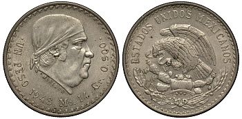 Мексика 1 песо 1947 Хосе Мария Морелос KM 456 серебро XF-UNC 118-923