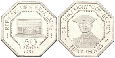 Сьерра-Леоне 50 леоне 1996 KM 45 сталь плакированная никелем PROOF 1527-344