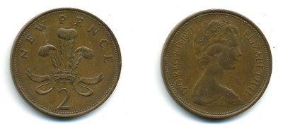 Великобритания 2 пенса 1971 Елизавета II (1952-2022) КМ 916, Spink 4235 (C1) бронза 4110-653