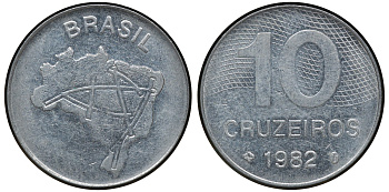 БРАЗИЛИЯ 10 КРУЗЕЙРО 1982 KM 593.1 сталь aUNC 72-1437