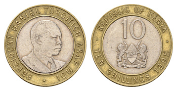 Кения 10 шиллингов 1995 Дэниэл арап Мои KM 27 биметалл 4675-153
