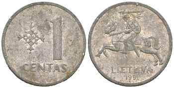 Литва 1 цент 1991 KM 85 алюминий 4618-165