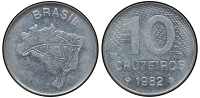 БРАЗИЛИЯ 10 КРУЗЕЙРО 1982 KM 593.1 сталь aUNC 72-1437
