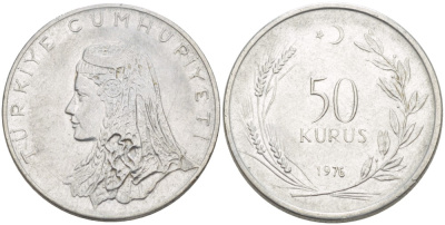 Турция 50 курушей 1976 Анатолийская невеста KM 899 нержавеющая сталь 72-1211