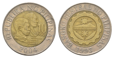 Филиппины 10 писо 2004 KM 278 биметалл 4635-1244