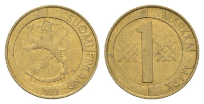 Финляндия 1 марка 1993 KM 76 алюминиевая бронза 4648-611