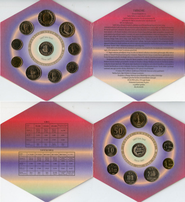 Турция официальный набор из 9 монет плюс жетон 2005 первый выпуск в новом дизайне, в оригинальном 6 угольном буклете    UNC  4-5-4-21