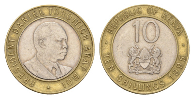 Кения 10 шиллингов 1995 Дэниэл арап Мои KM 27 биметалл 4675-153
