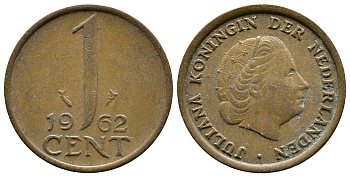 Нидерланды 1 цент 1962 Юлиана (1949-1980) KM 180 бронза 75-1615