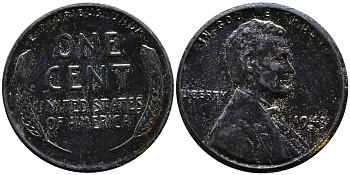 США 1 цент 1943 S (Сан-Франциско), Авраам Линкольн KM 132 a сталь плакированная цинком 4392-1218