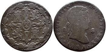 ИСПАНИЯ 8 МАРАВЕДИ 1832 ФЕРДИНАНД VII, Aqueduct KM 486.1 медь 443-515