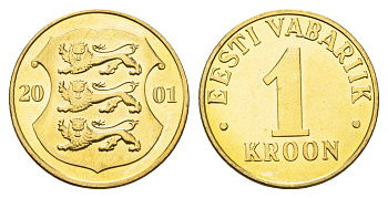 Эстония 1 крона 2001 KM 35 латунь UNC M82-13