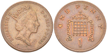 Великобритания 1 пенни 1989 Елизавета II (1952-2022) KM 935, Spink B3 бронза 4614-811