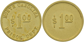 США, тюремное управление Северной Каролины тюремный жетон в 1 доллар ND (1962-1963) пластик 118-525
