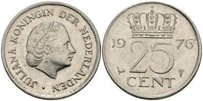 НИДЕРЛАНДЫ 25 ЦЕНТОВ 1976 ЮЛИАНА KM 183 никель 96-243