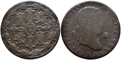 ИСПАНИЯ 8 МАРАВЕДИ 1832 ФЕРДИНАНД VII, Aqueduct KM 486.1 медь 443-515