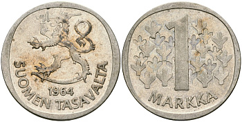 Финляндия 1 марка 1964 S KM 49 серебро 4582-1255