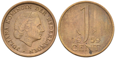 Нидерланды 1 цент 1959 Юлиана (1948-1980) КМ 180 бронза    4174-555