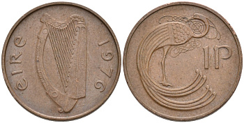 Ирландия 1 пенни 1976 птичка KM 20 бронза 92-146