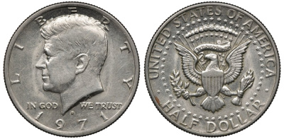 США 1/2 доллара (50 центов) 1971 D, Джон Кеннеди KM 202b медь плакированная медно-никелем 88-1146