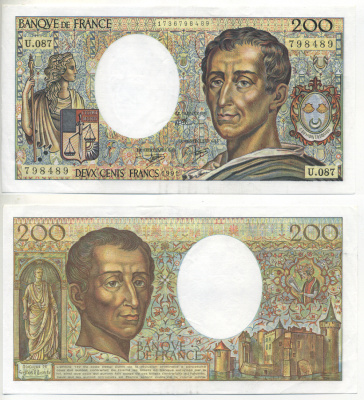 ФРАНЦИЯ 200 ФРАНКОВ 1991 Pick 155d бумага 3295-118-1-1