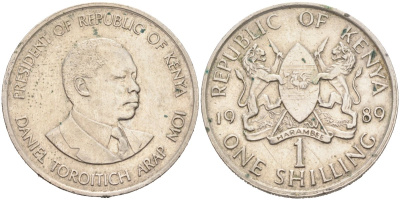 Кения 1 шиллинг 1989 Дэниэл арап Мои KM 20 медно-никель 4683-345