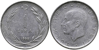 Турция 1 лира 1966 Мустафа Кемаль Ататюрк KM 889а.1 нержавеющая сталь 4541-1235