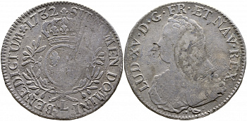 Франция 1 экю 1732 L, Людовик XV (1715-1774) KM 486.12 серебро 413-2725