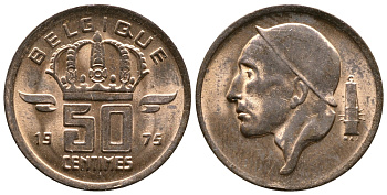БЕЛЬГИЯ 50 САНТИМОВ 1975 BELGIQUE KM 148.1 бронза 4383-1148