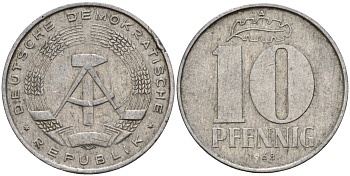 ГДР 10 пфеннигов 1968 A KM 10 алюминий 34-121