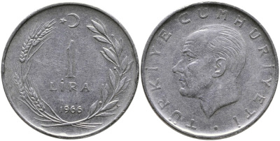 Турция 1 лира 1966 Мустафа Кемаль Ататюрк KM 889а.1 нержавеющая сталь 4541-1235