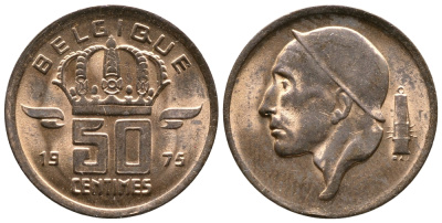 БЕЛЬГИЯ 50 САНТИМОВ 1975 BELGIQUE KM 148.1 бронза 4383-1148