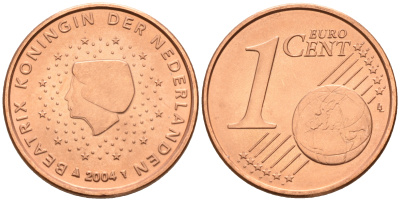 Нидерланды 1 евроцент 2004  КМ 234 сталь плакированная медью UNC   4160-1138