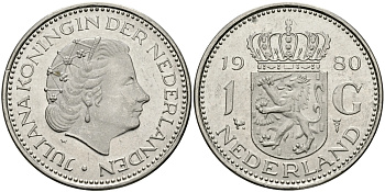 Нидерланды 1 гульден 1980 Юлиана (1948-1980) KM 184а никель 94-653