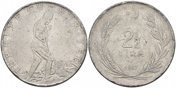 ТУРЦИЯ 2 1/2 ЛИРЫ 1962 KM 893.1 сталь 4179-123