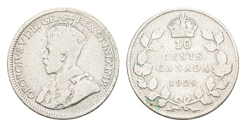 Канада 10 центов 1929 Георг V (1910-1936) KM 23a серебро 4639-534