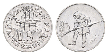 Сан-Марино 5 лир 1978 Работа KM 78 алюминий UNC 4647-221