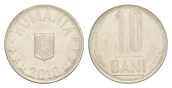 Румыния 10 бань (бани) 2010 KM 191 сталь плакированная никелем UNC 4644-1266