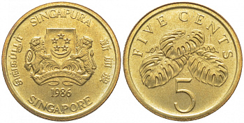 Сингапур 5 центов 1986 KM 50 алюминиевая бронза 105-1252