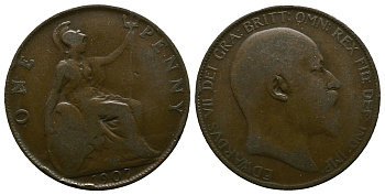 Великобритания 1 пенни 1907 Эдуард VII (1901-1910) KM 794.2, Spink 3990 бронза 4364-4336