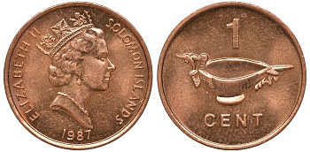 Соломоновы острова 1 цент 1987 Елизавета II (1953-) KM 24 сталь плакированная бронзой aUNC 4602-926