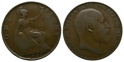 Великобритания 1 пенни 1907 Эдуард VII (1901-1910) KM 794.2, Spink 3990 бронза 4364-4336