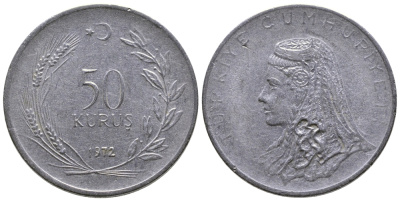 Турция 50 курушей 1972 Анатолийская невеста KM 899 нержавеющая сталь 84-1145