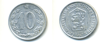 ЧЕХОСЛОВАКИЯ 10 ГЕЛЛЕРОВ 1967 СОЦИАЛИСТИЧЕСКАЯ РЕСПУБЛИКА KM 49.1 алюминий 89-1747