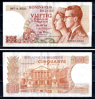 Бельгия 50 франков 1966 Pick 139 (1) бумага 6312-38-3-1