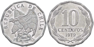Чили 10 сентаво 1979 KM 205a алюминий 4402-443