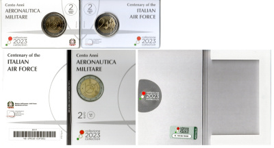 Италия 2 евро 2023 100 лет Военно-воздушным силам, в оригинальном блистере KM 495 биметалл UNC 8-2-01-50